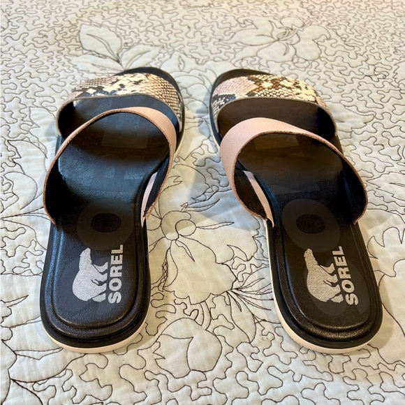 SOREL Ella Il Slide Sandals for Women in Mauve Vapor Snake Print Leather Sz 11 - Picture 8 of 13